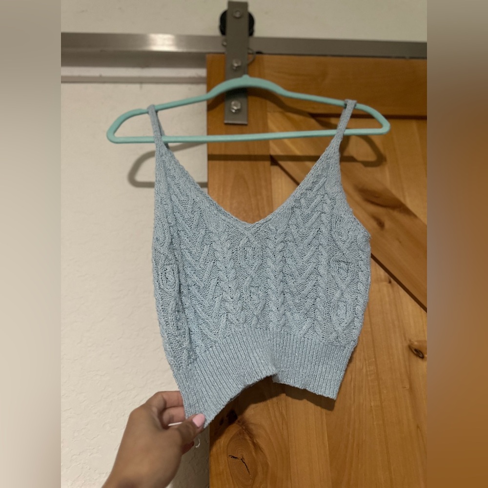 Debut Blue Ribbed Sleeveless Crop Camisole